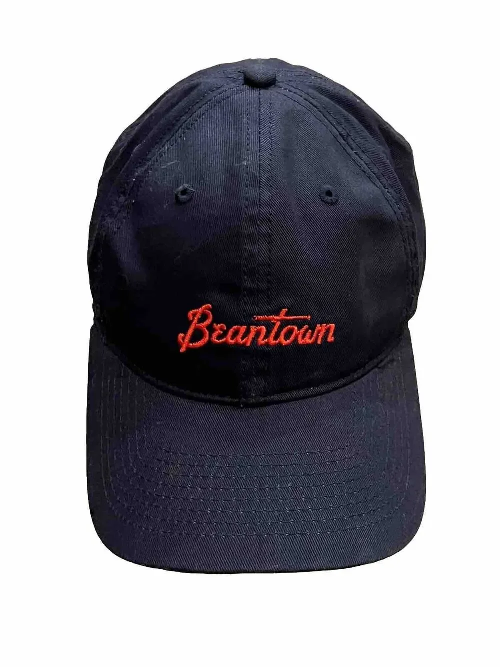 Baseballism Mens Navy Blue Beantown Spellout Adjustable Leather Strapback Hat